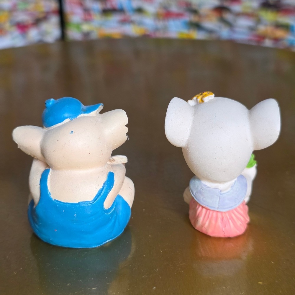 Vintage Anthropomorphic Pig & Mouse Figurines Set Whimsical Animal Pig Core - Picture 3 of 16